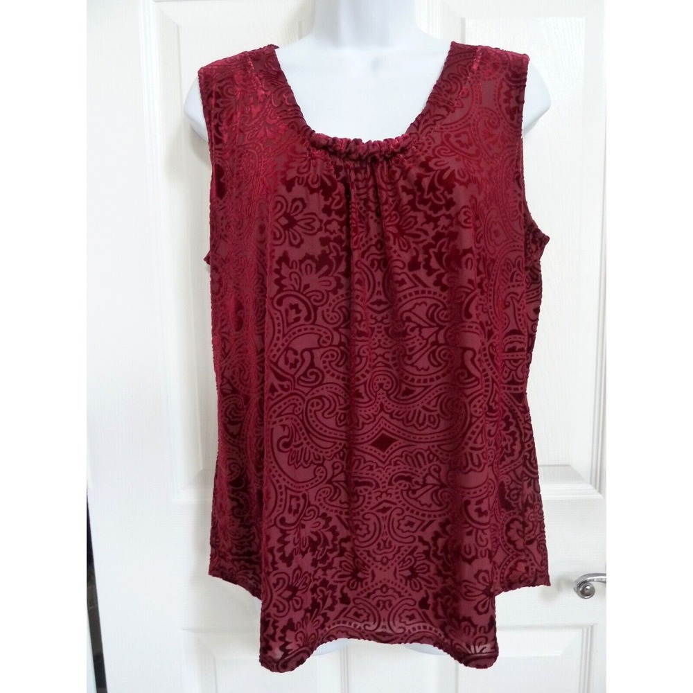 Dana Buchman Maroon Velvet Burnout Blouse Sleeveless Tank Top L 12 14 Whimsigoth